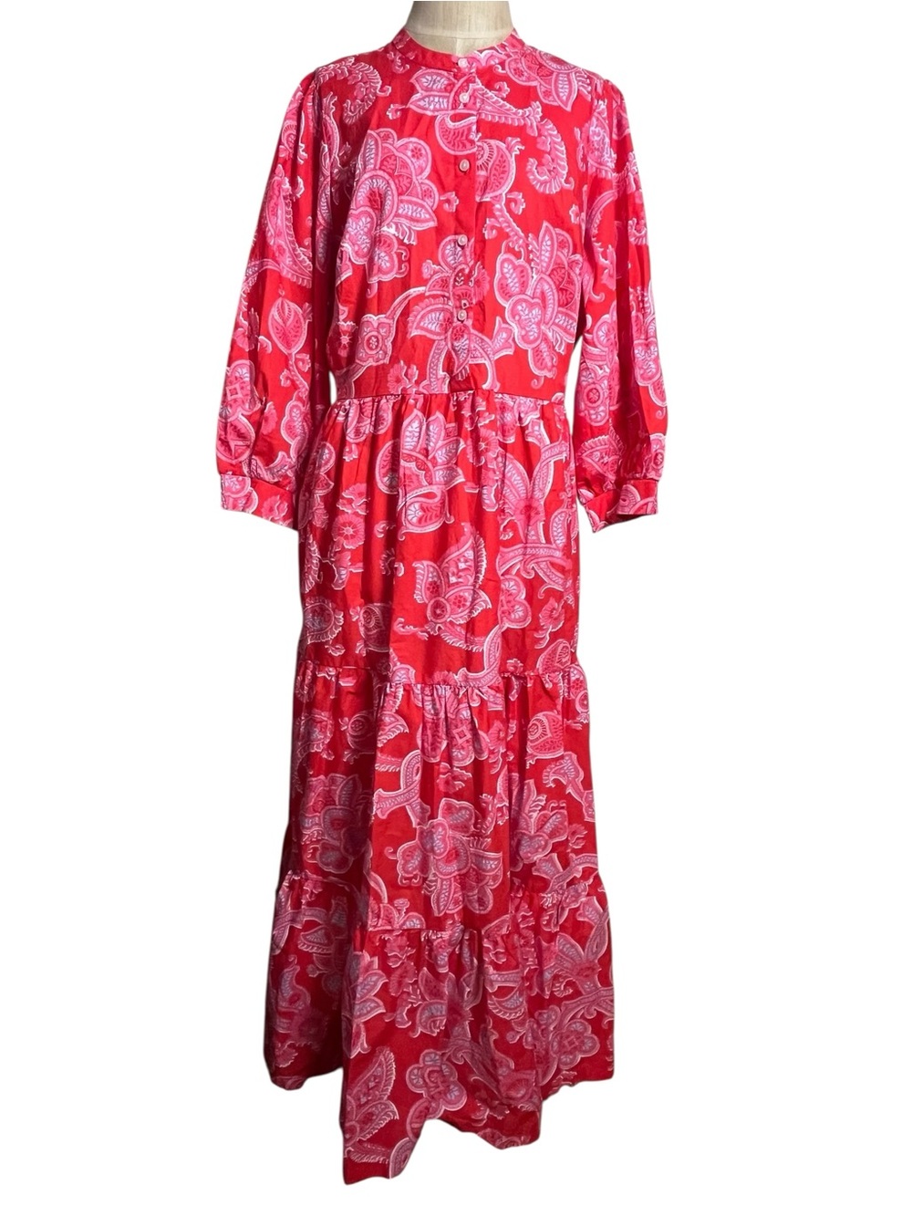 Boden Alba Tiered Cotton Maxi Dress Flame Scarlet, Cascade Paisley — Size 16/18R - Picture 6 of 12